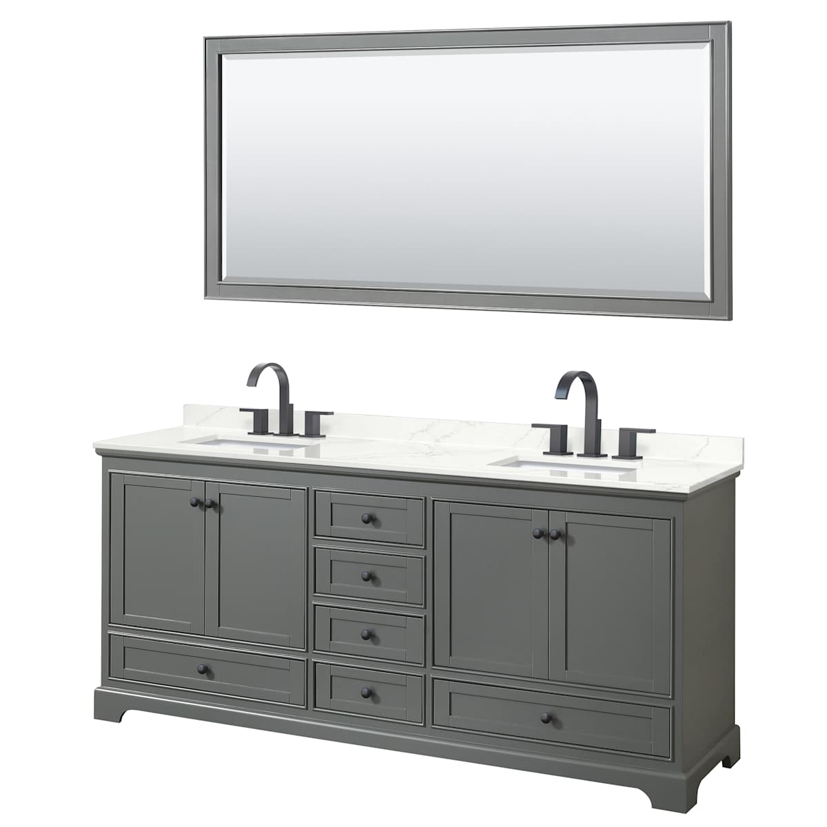 Deborah 80" Free Standing Double Basin Vanity Set with Cabinet, Quartz Vanity Top, and Framed Mirror - image 10