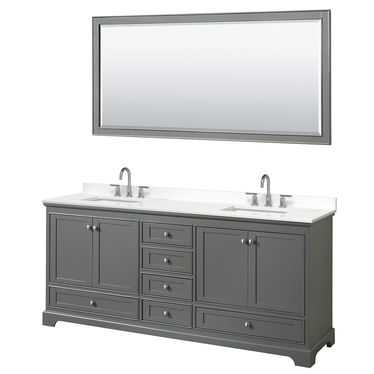 Deborah 80" Free Standing Double Basin Vanity Set with Cabinet, Quartz Vanity Top, and Framed Mirror - image 14