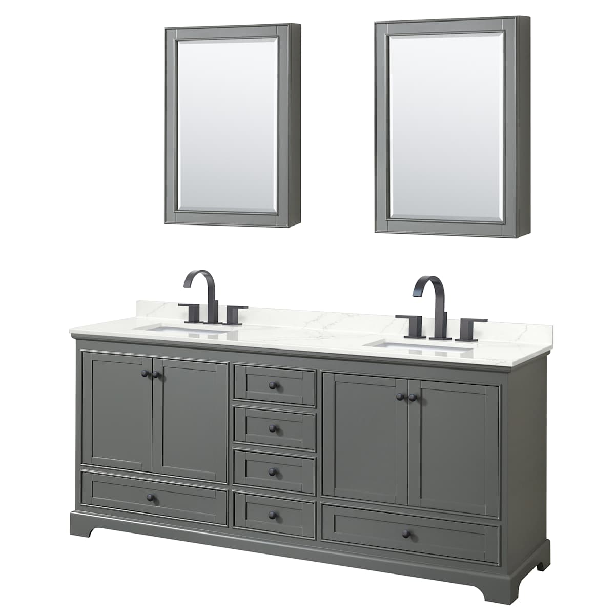Deborah 80" Free Standing Double Basin Vanity Set with Cabinet, Quartz Vanity Top, and Medicine Cabinet