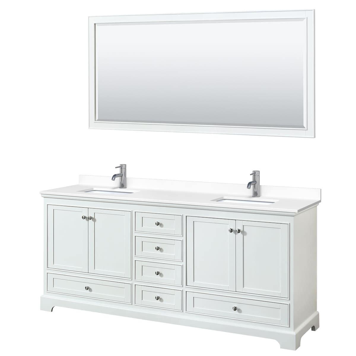 Deborah 80" Free Standing Double Basin Vanity Set with Cultured Marble Vanity Top and Framed Mirror