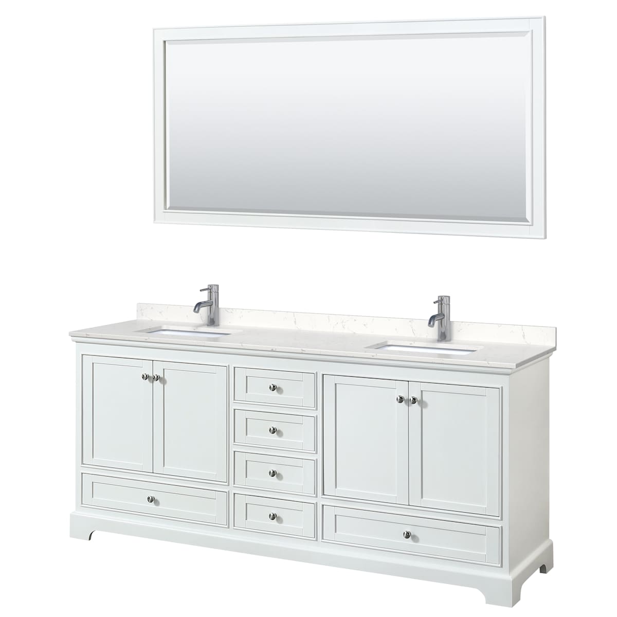 Deborah 80" Free Standing Double Basin Vanity Set with Cultured Marble Vanity Top and Framed Mirror