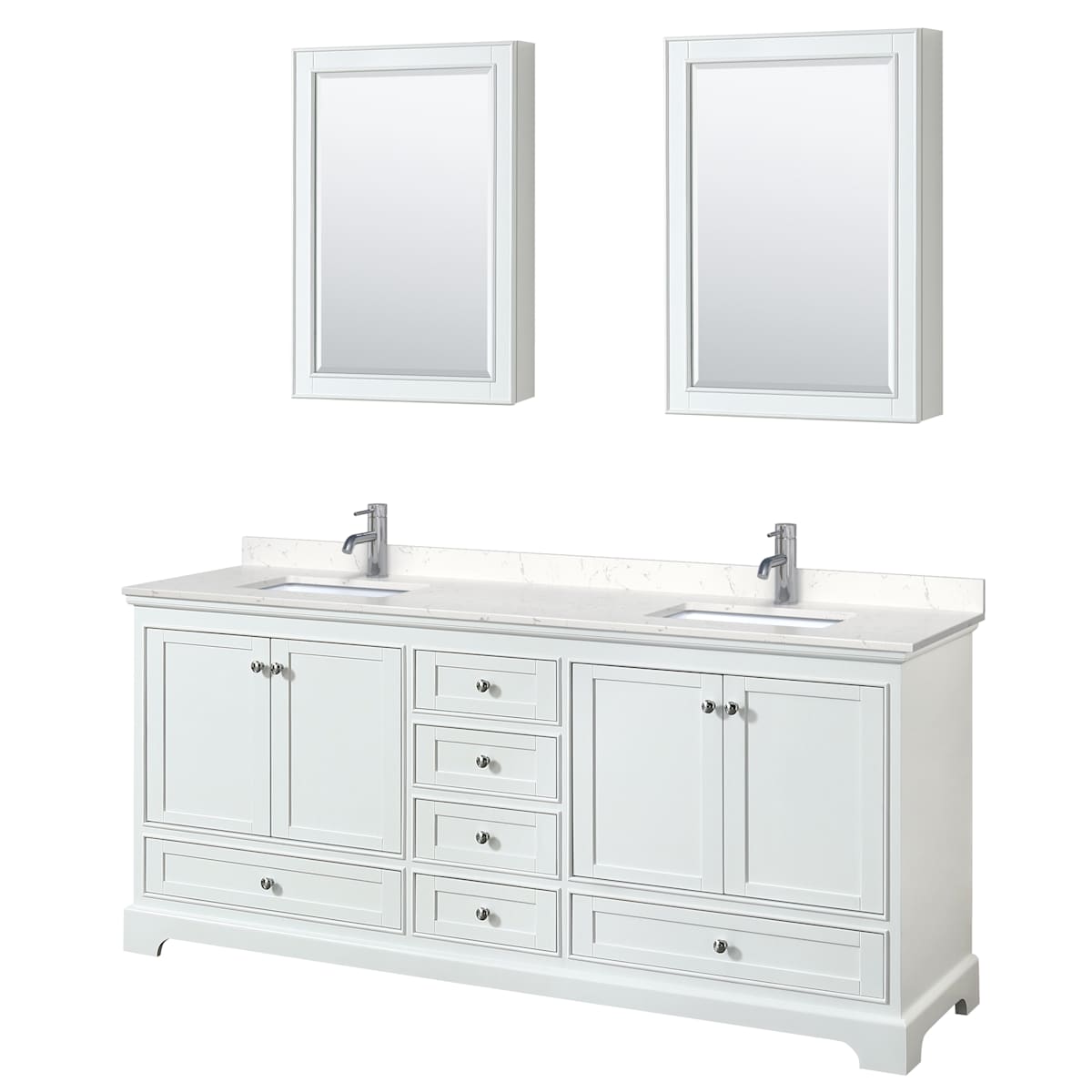 Deborah 80" Free Standing Double Basin Vanity Set with Cultured Marble Vanity Top and Framed Mirror