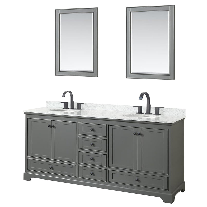 Deborah 80" Free Standing Double Vanity Set with Wood Cabinet, Marble Vanity Top, and Framed Mirror - image 2
