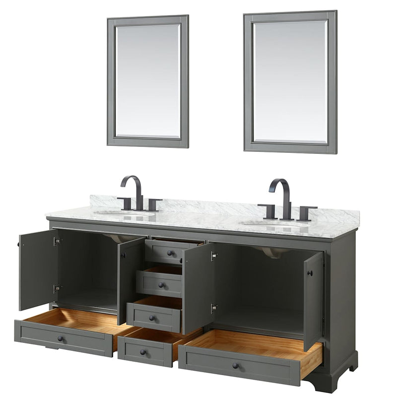 Deborah 80" Free Standing Double Vanity Set with Wood Cabinet, Marble Vanity Top, and Framed Mirror - image 3
