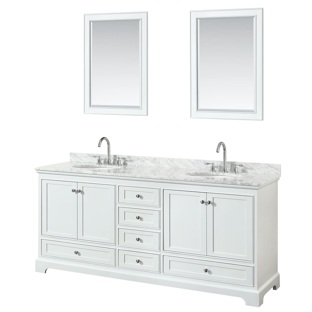 Deborah 80" Free Standing Double Vanity Set with Wood Cabinet, Marble Vanity Top, and Framed Mirror