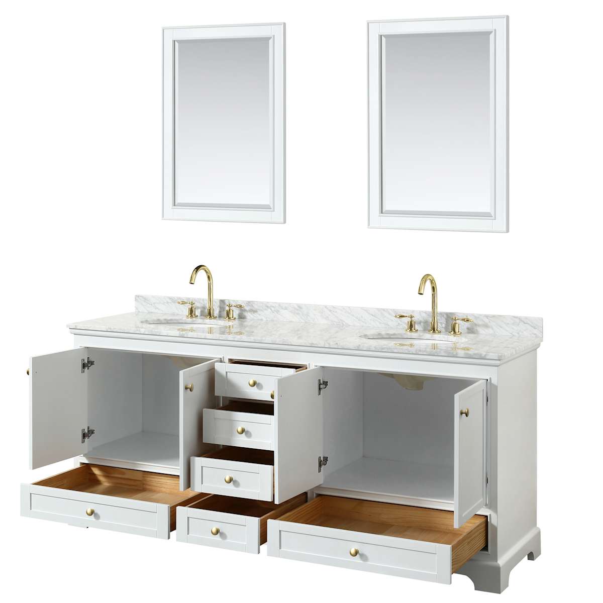Deborah 80" Free Standing Double Vanity Set with Wood Cabinet, Marble Vanity Top, and Framed Mirror - image 19