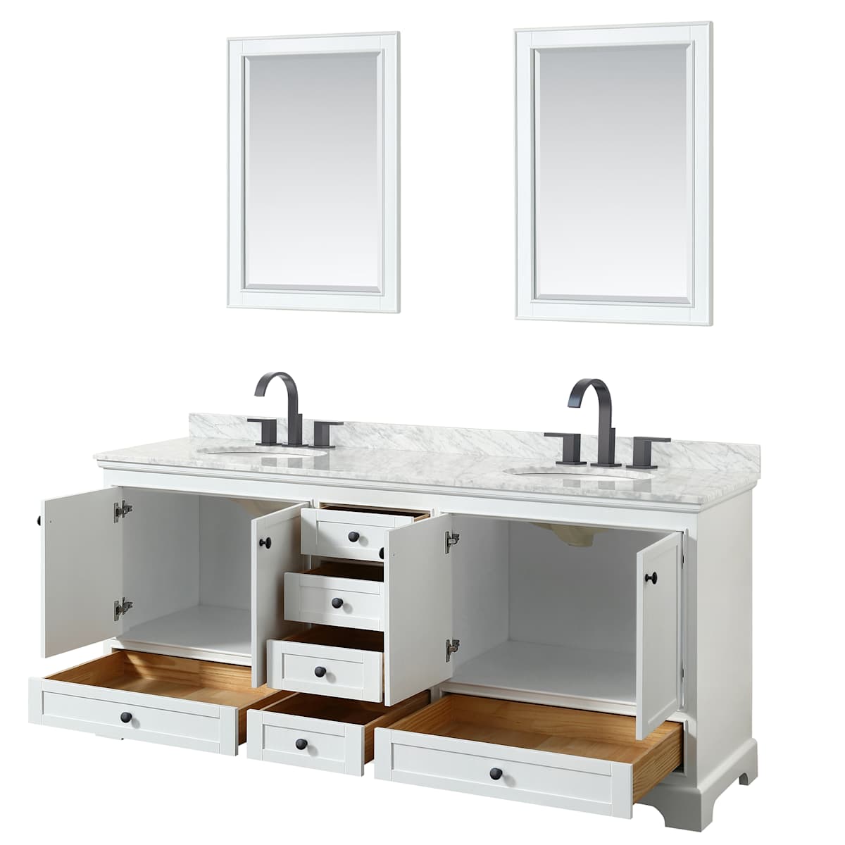 Deborah 80" Free Standing Double Vanity Set with Wood Cabinet, Marble Vanity Top, and Framed Mirror - image 21