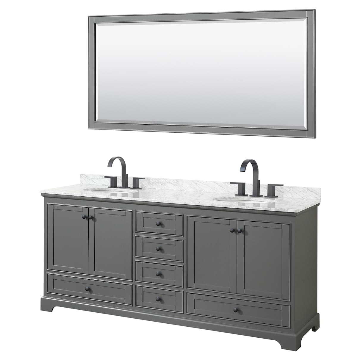 Deborah 80" Free Standing Double Vanity Set with Wood Cabinet, Marble Vanity Top, and Framed Mirror