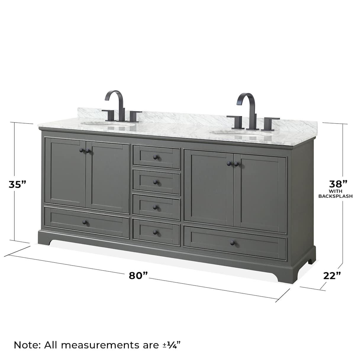 Deborah 80" Free Standing Double Vanity Set with Wood Cabinet, Marble Vanity Top, and Framed Mirror