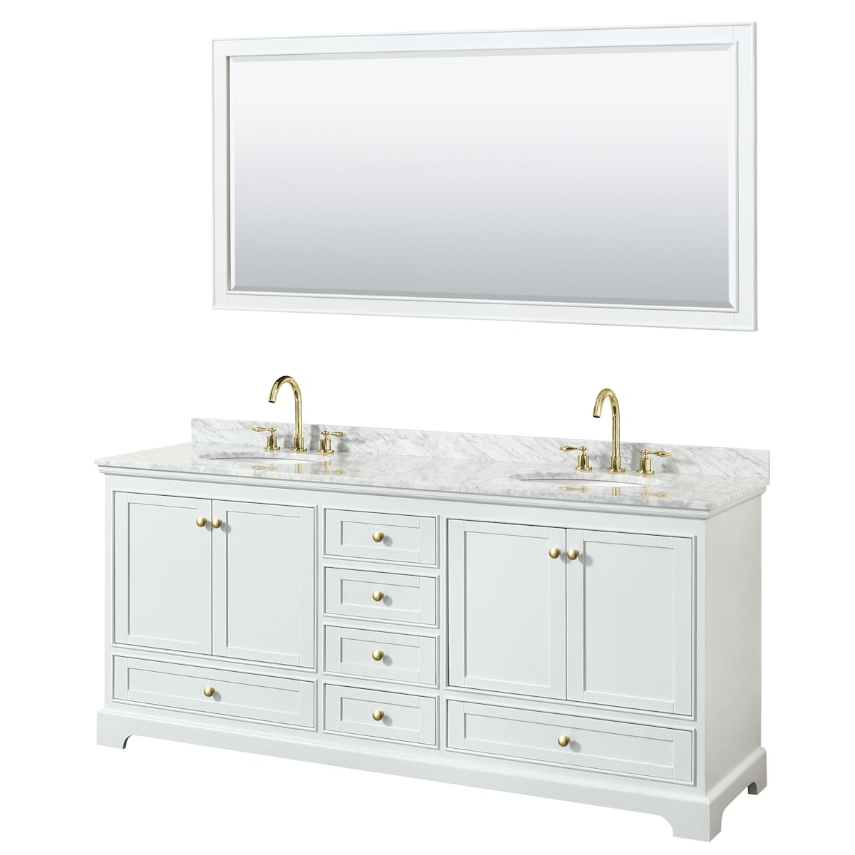 Deborah 80" Free Standing Double Vanity Set with Wood Cabinet, Marble Vanity Top, and Framed Mirror