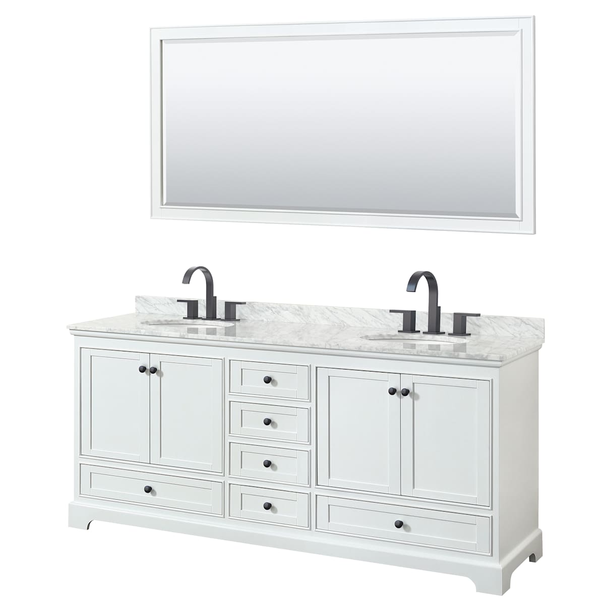 Deborah 80" Free Standing Double Vanity Set with Wood Cabinet, Marble Vanity Top, and Framed Mirror