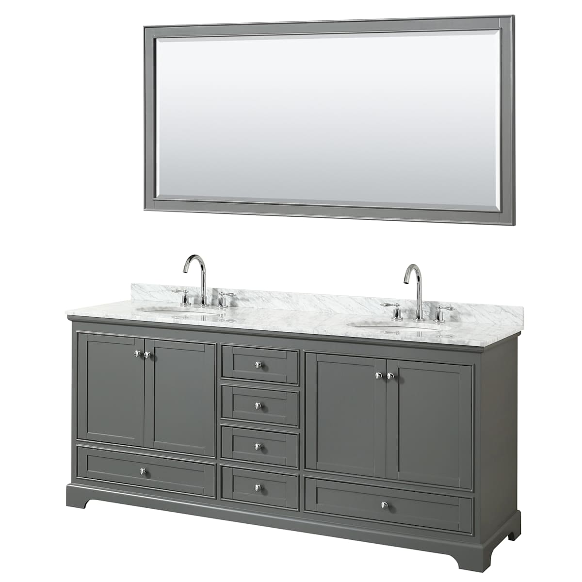 Deborah 80" Free Standing Double Vanity Set with Wood Cabinet, Marble Vanity Top, and Framed Mirror