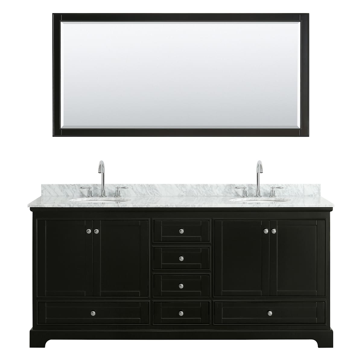 Deborah 80" Free Standing Double Vanity Set with Wood Cabinet, Marble Vanity Top, and Framed Mirror