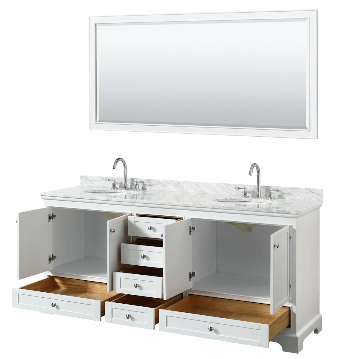Deborah 80" Free Standing Double Vanity Set with Wood Cabinet, Marble Vanity Top, and Framed Mirror - image 16