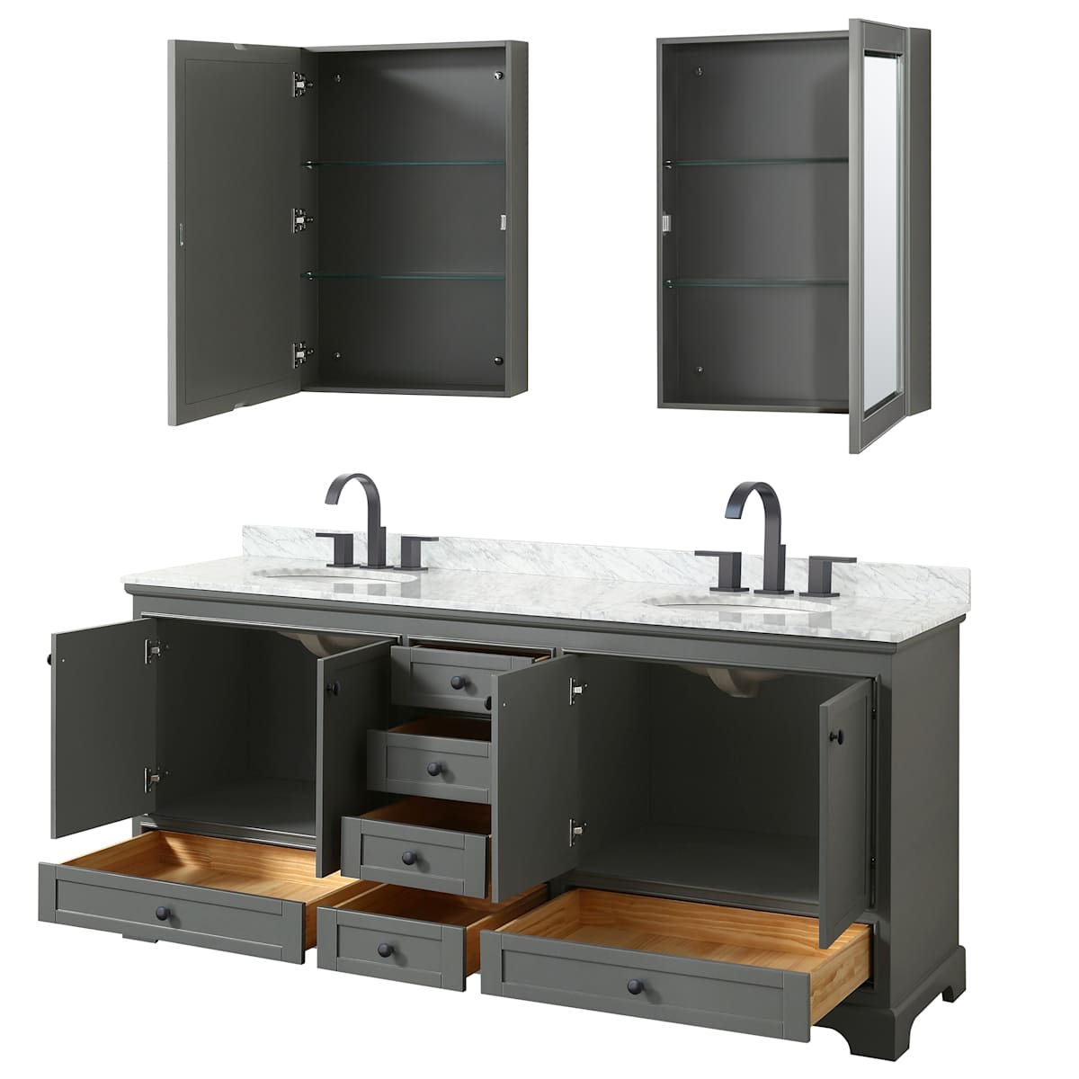 Deborah 80" Free Standing Double Vanity Set with Wood Cabinet, Marble Vanity Top, and Medicine Cabinet