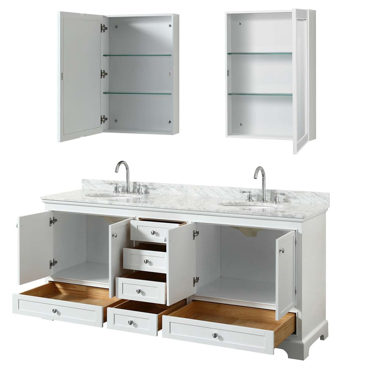 Deborah 80" Free Standing Double Vanity Set with Wood Cabinet, Marble Vanity Top, and Medicine Cabinet