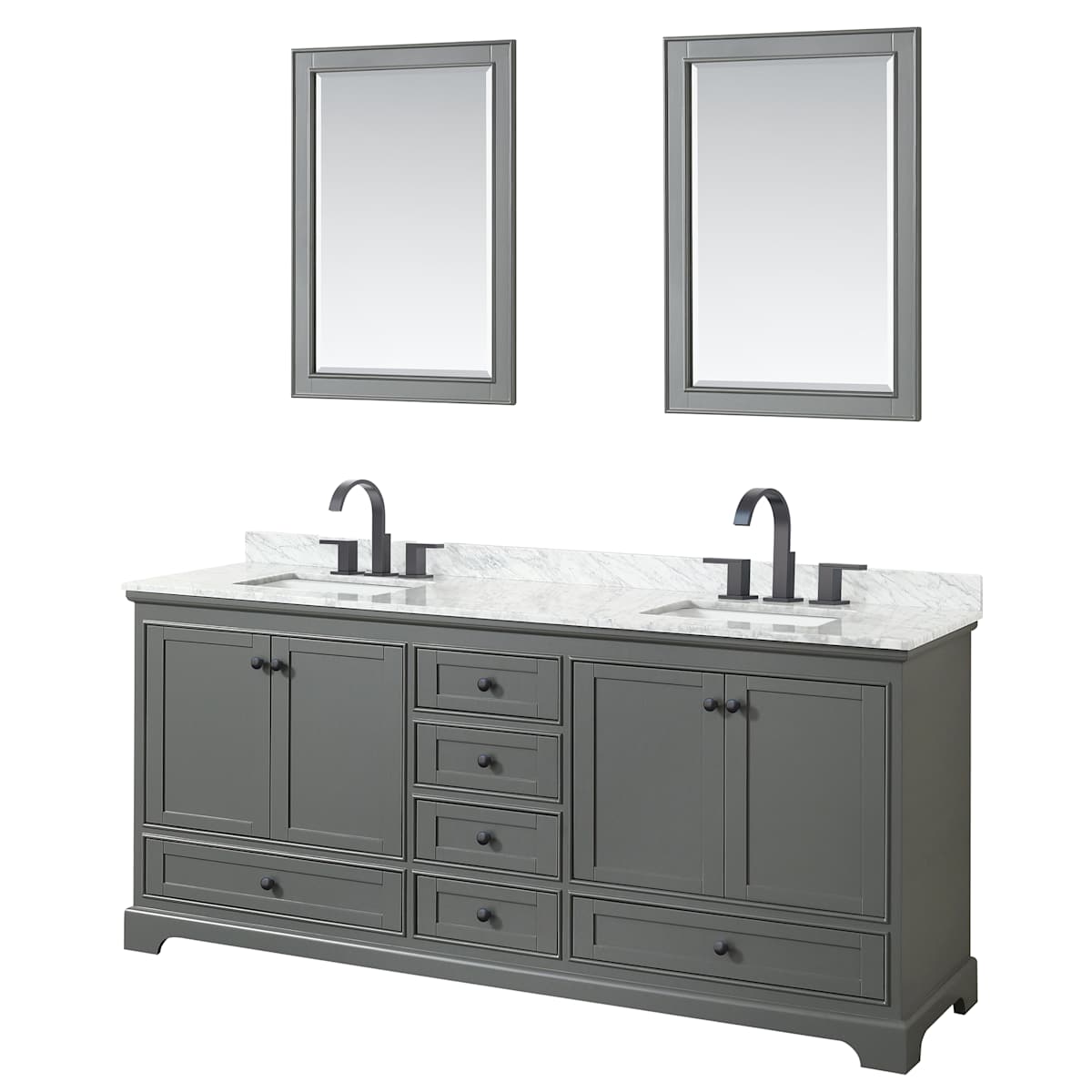 Deborah 80" Free Standing Double Vanity Set with Wood Cabinet, Marble Vanity Top, and Framed Mirror
