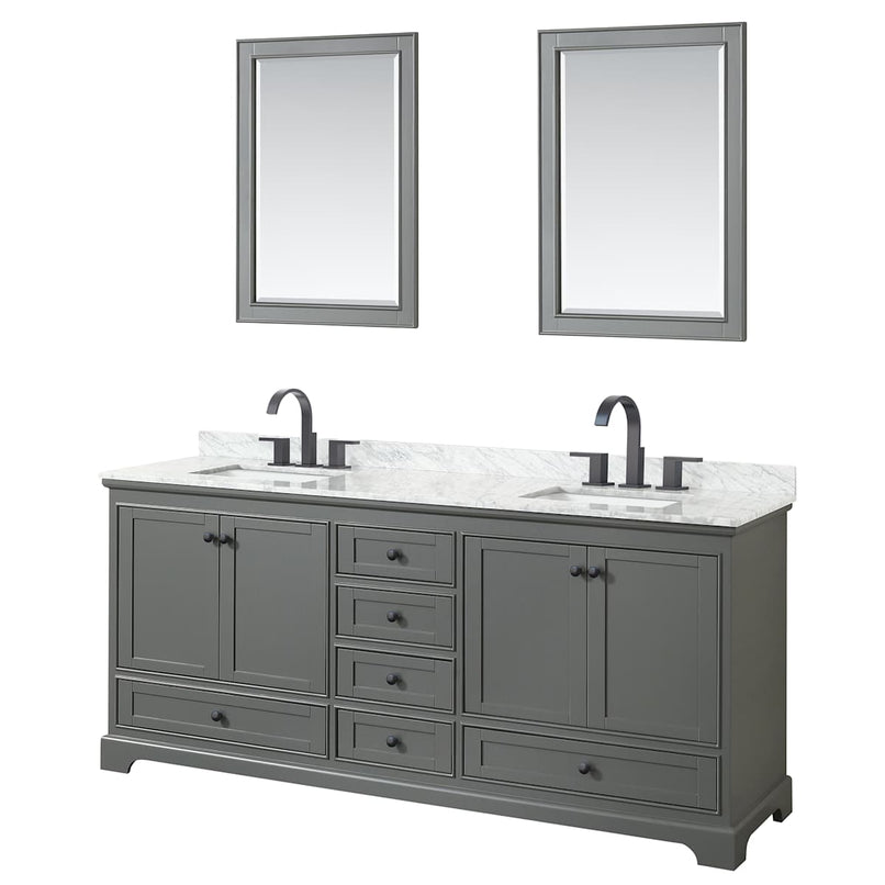Deborah 80" Free Standing Double Vanity Set with Wood Cabinet, Marble Vanity Top, and Framed Mirror - image 2