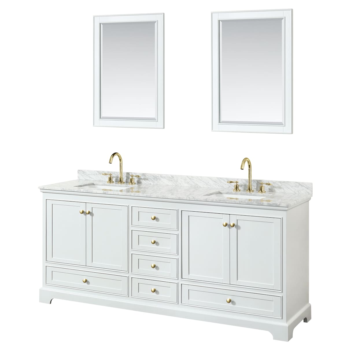 Deborah 80" Free Standing Double Vanity Set with Wood Cabinet, Marble Vanity Top, and Framed Mirror