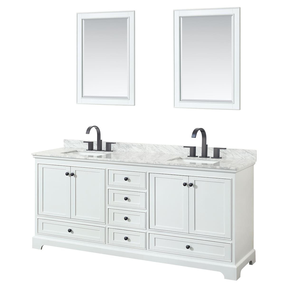 Deborah 80" Free Standing Double Vanity Set with Wood Cabinet, Marble Vanity Top, and Framed Mirror