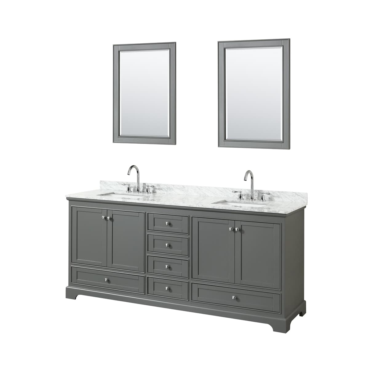 Deborah 80" Free Standing Double Vanity Set with Wood Cabinet, Marble Vanity Top, and Framed Mirror