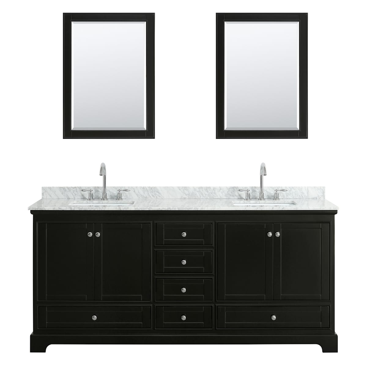 Deborah 80" Free Standing Double Vanity Set with Wood Cabinet, Marble Vanity Top, and Framed Mirror
