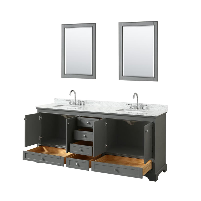 Deborah 80" Free Standing Double Vanity Set with Wood Cabinet, Marble Vanity Top, and Framed Mirror - image 19