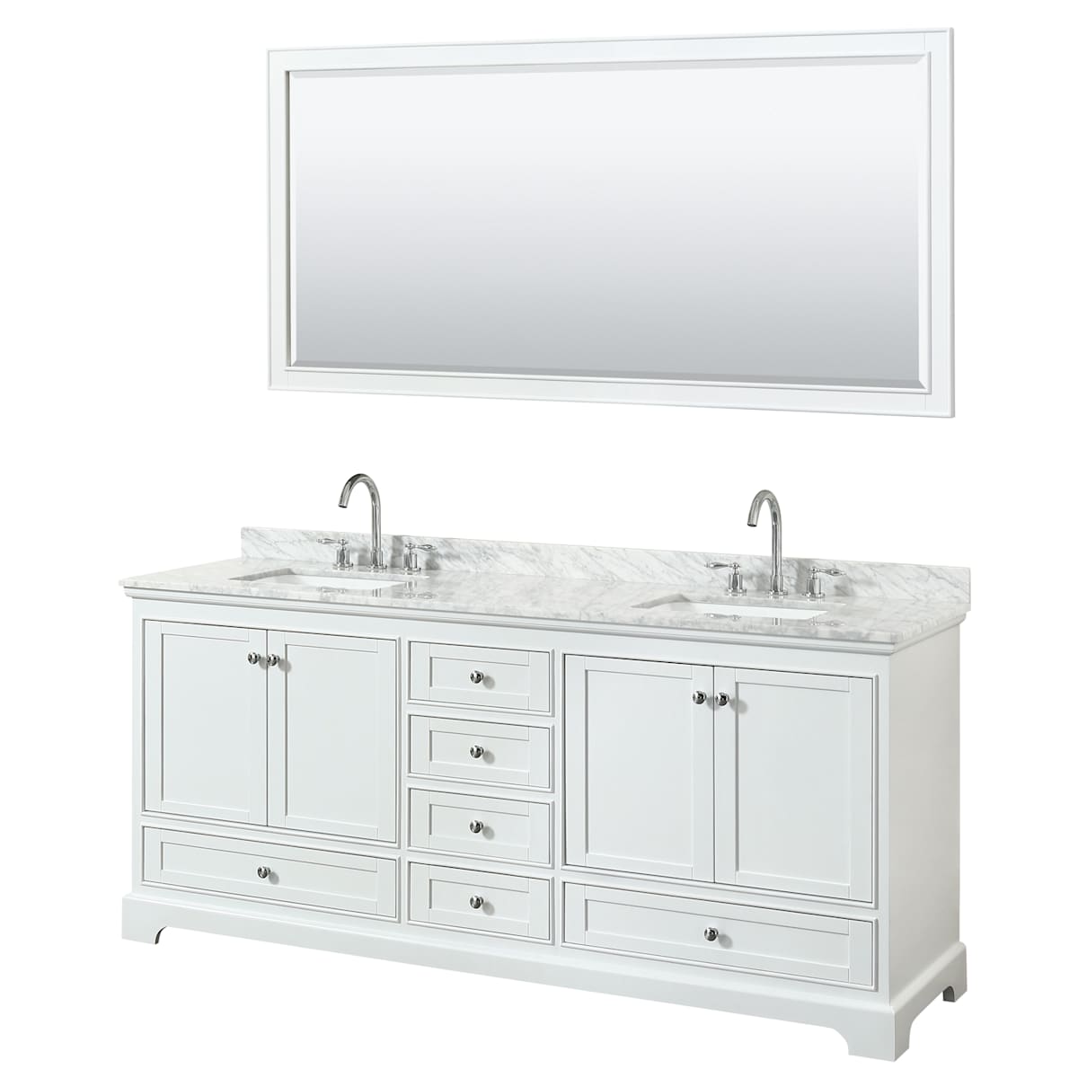 Deborah 80" Free Standing Double Vanity Set with Wood Cabinet, Marble Vanity Top, and Framed Mirror