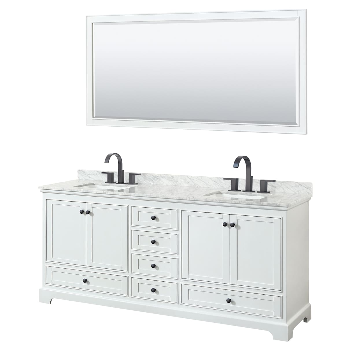 Deborah 80" Free Standing Double Vanity Set with Wood Cabinet, Marble Vanity Top, and Framed Mirror