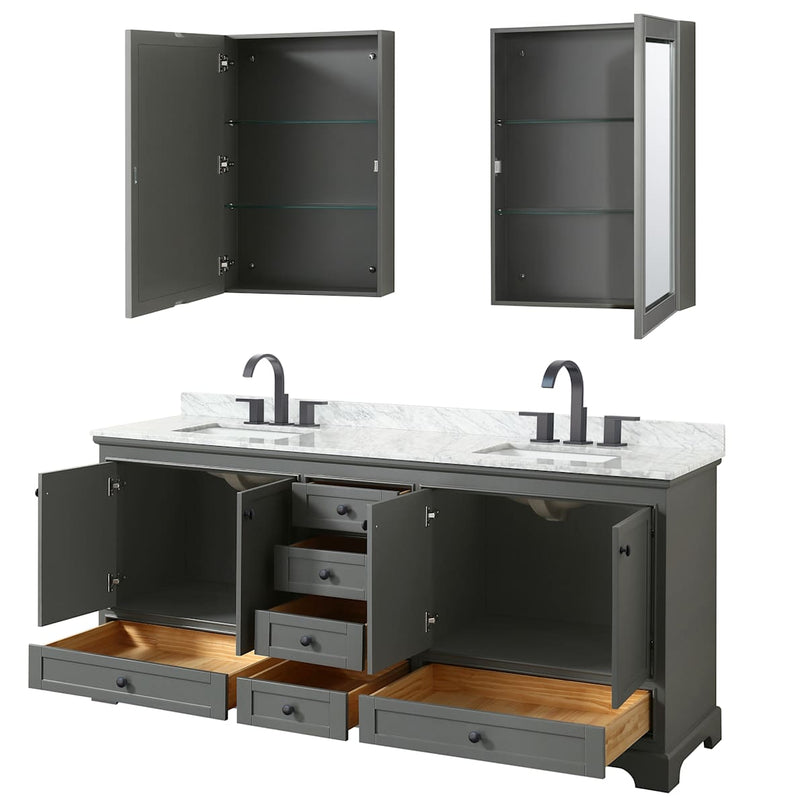 Deborah 80" Free Standing Double Vanity Set with Wood Cabinet, Marble Vanity Top, and Medicine Cabinet - image 3