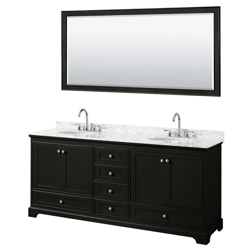 Deborah 80" Free Standing Double Vanity Set with Wood Cabinet, Marble Vanity Top, and Framed Mirror - image 1