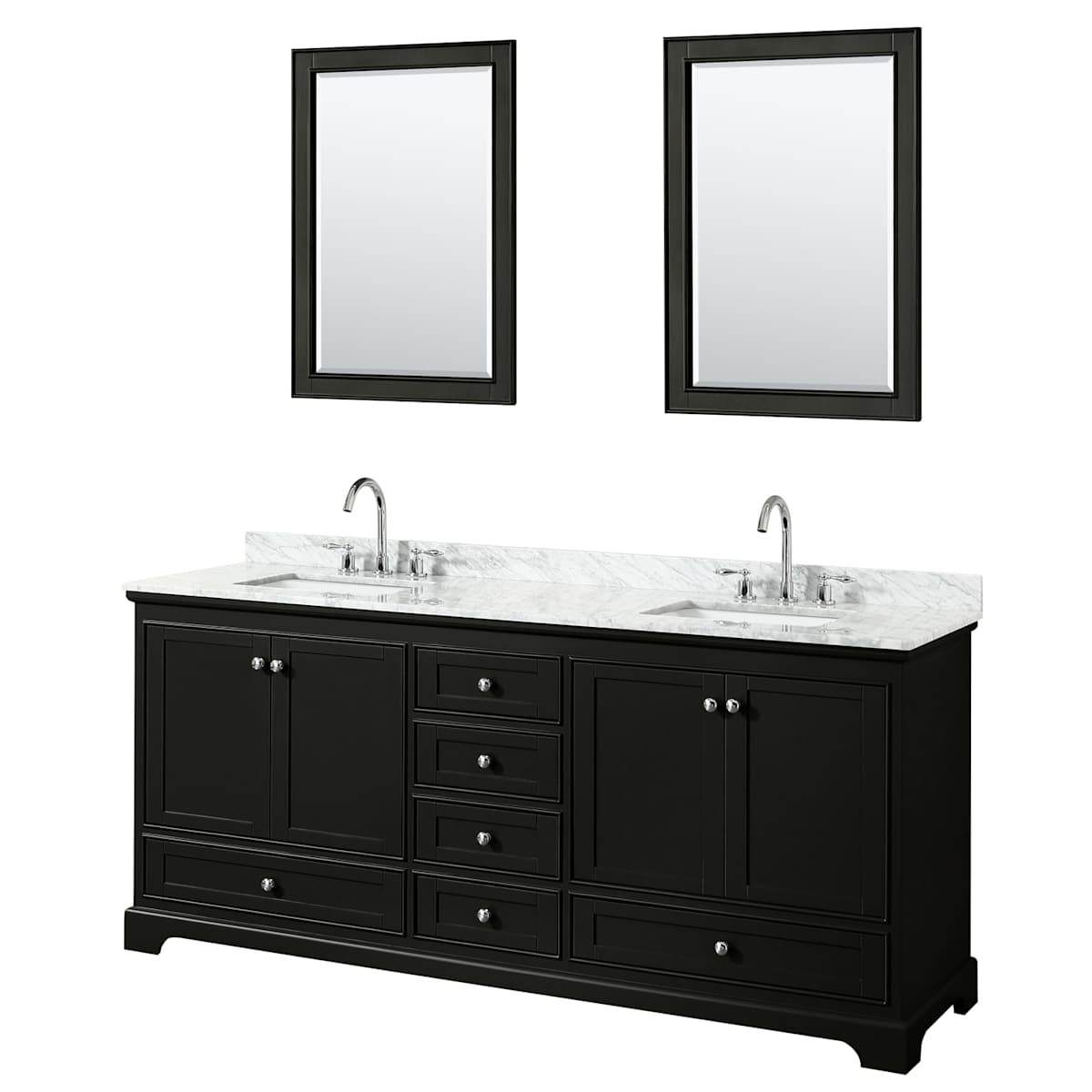 Deborah 80" Free Standing Double Vanity Set with Wood Cabinet, Marble Vanity Top, and Framed Mirror
