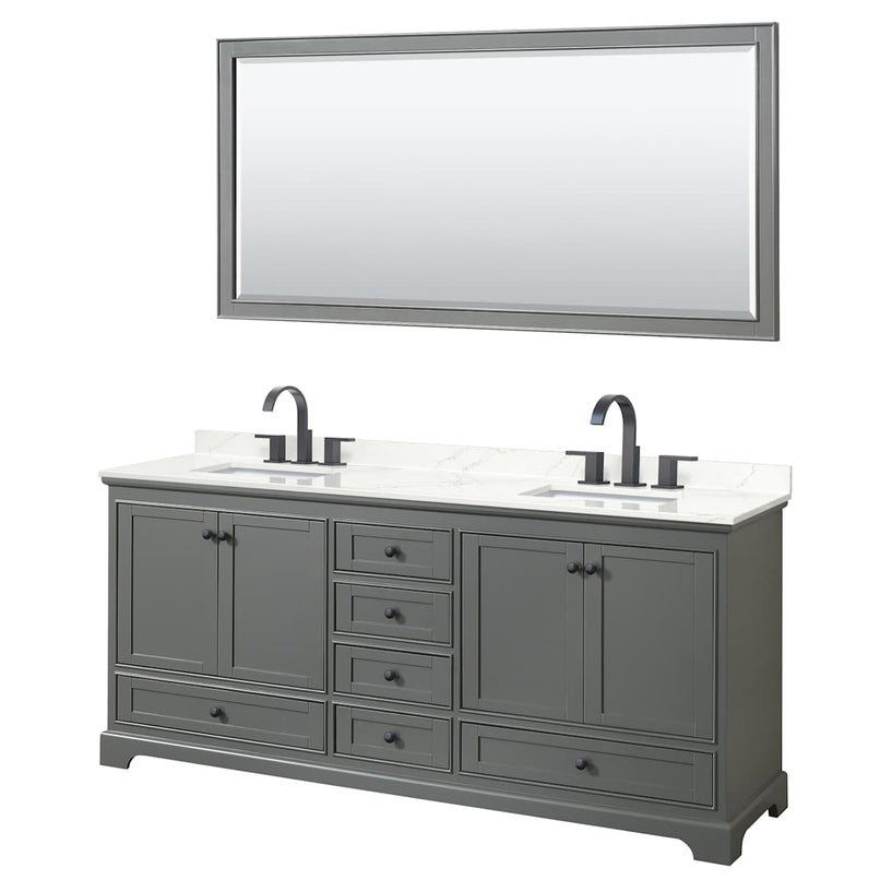 Deborah 80" Free Standing Double Basin Vanity Set with Cabinet, Quartz Vanity Top, and Framed Mirror - image 1