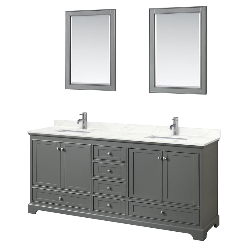 Deborah 80" Free Standing Double Basin Vanity Set with Cabinet, Quartz Vanity Top, and Framed Mirror - image 1