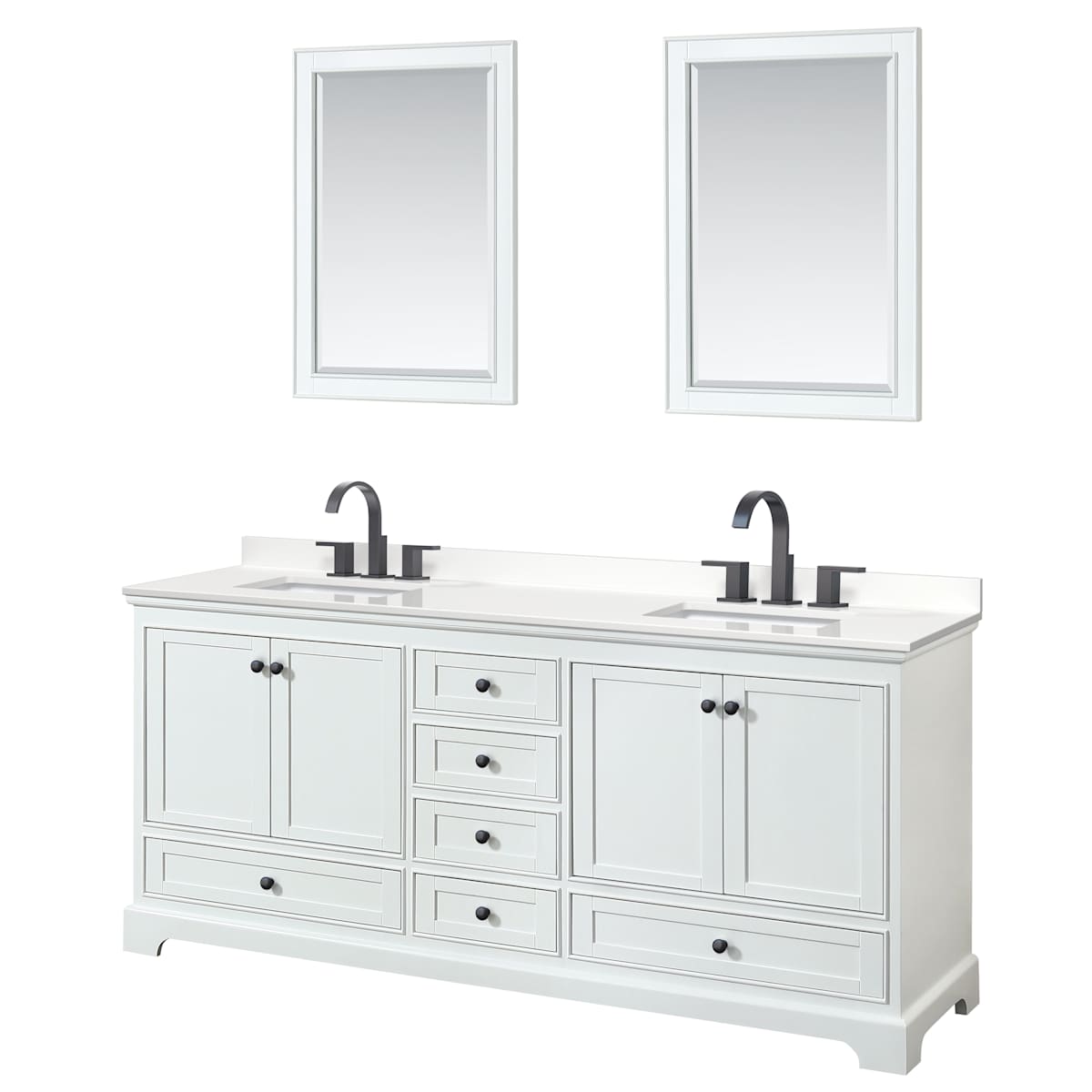 Deborah 80" Free Standing Double Basin Vanity Set with Cabinet, Quartz Vanity Top, and Framed Mirror