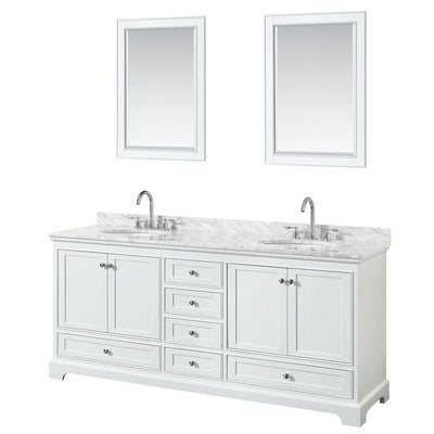 Deborah 80" Free Standing Double Vanity Set with Wood Cabinet, Marble Vanity Top, and Framed Mirror - image 1