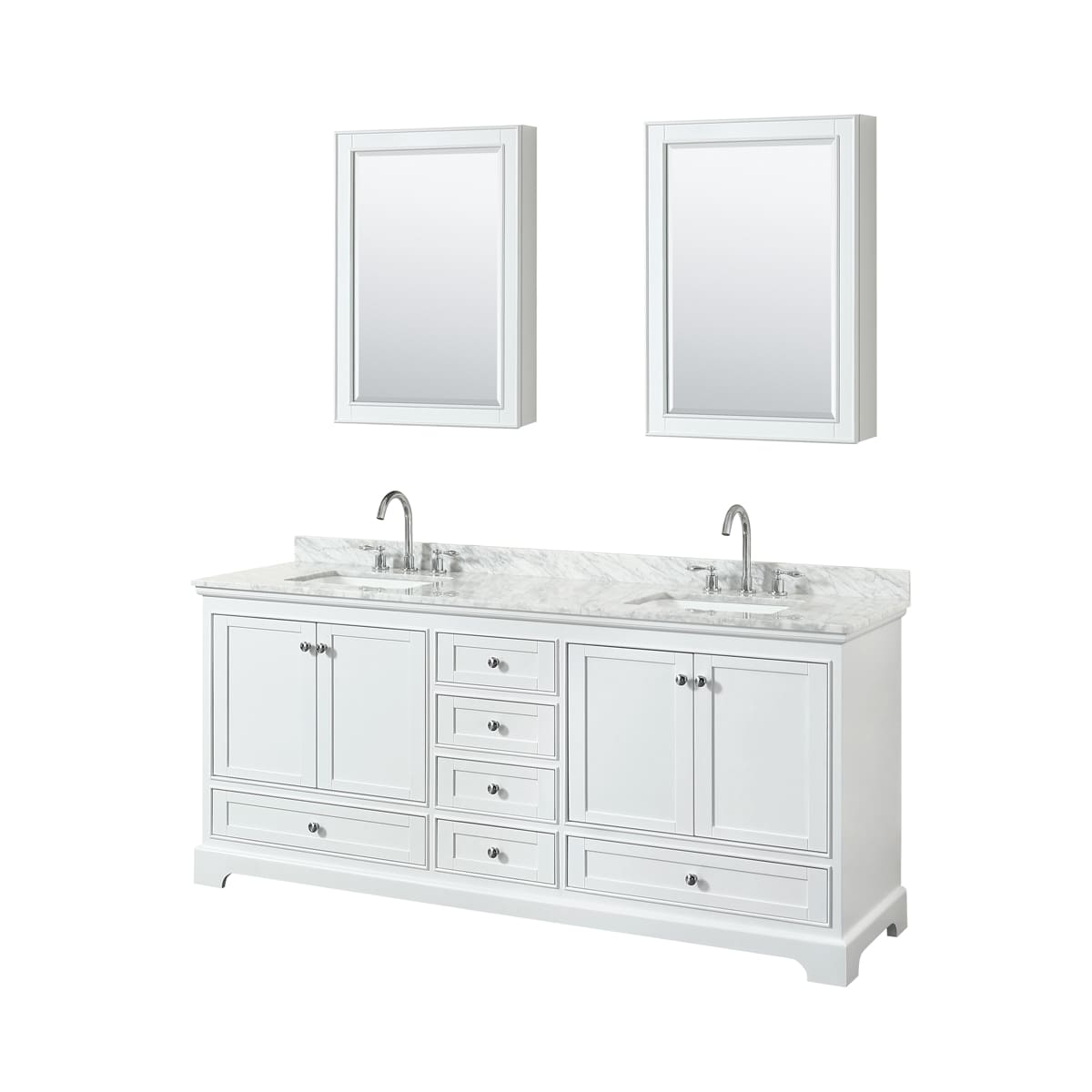 Deborah 80" Free Standing Double Vanity Set with Wood Cabinet, Marble Vanity Top, and Medicine Cabinet