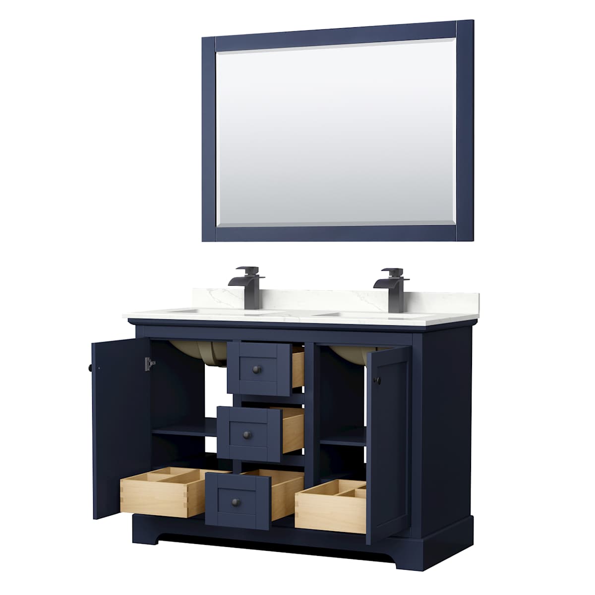 Avery 48" Free Standing Double Basin Vanity Set with Cabinet, Quartz Vanity Top, and Framed Mirror