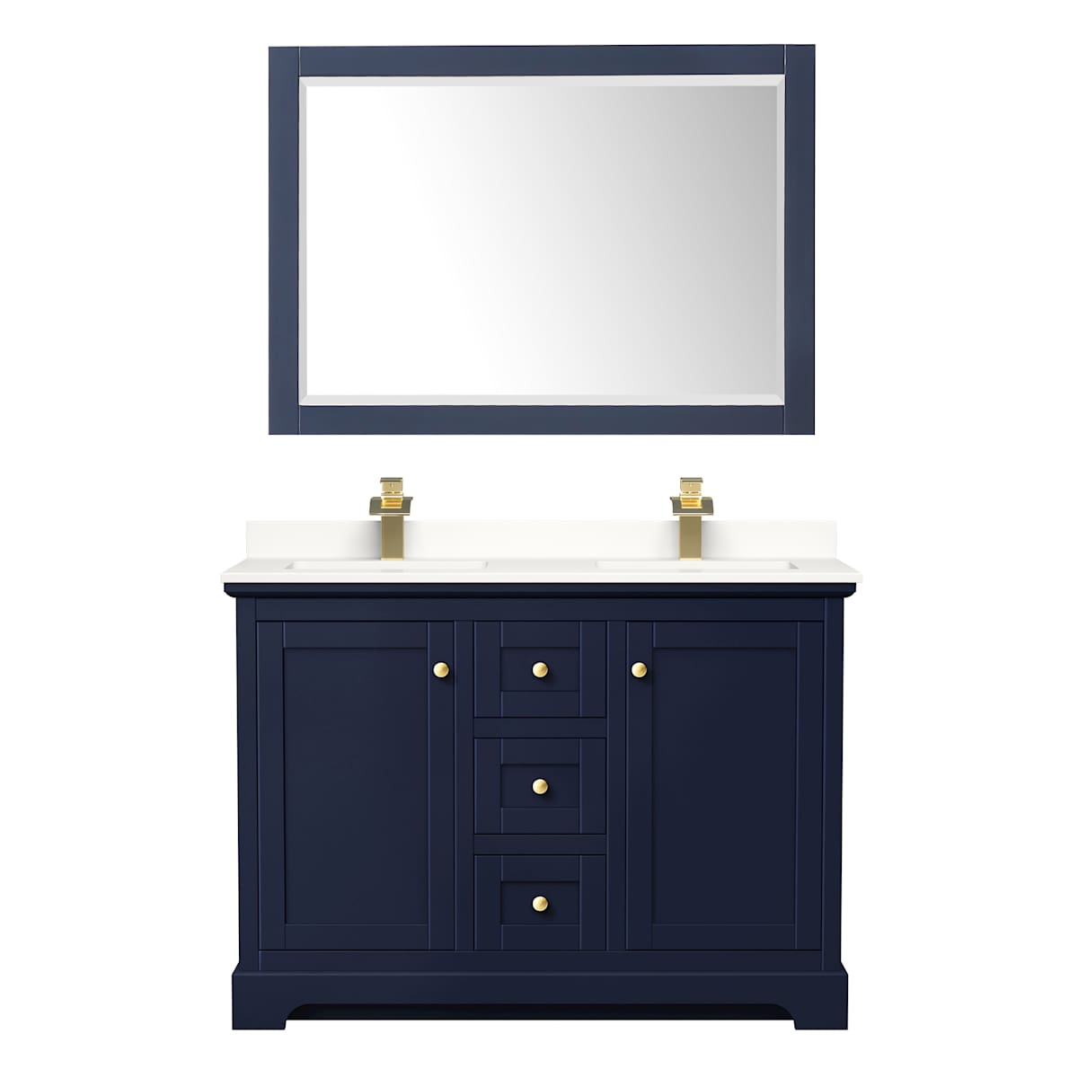 Avery 48" Free Standing Double Basin Vanity Set with Cabinet, Quartz Vanity Top, and Framed Mirror