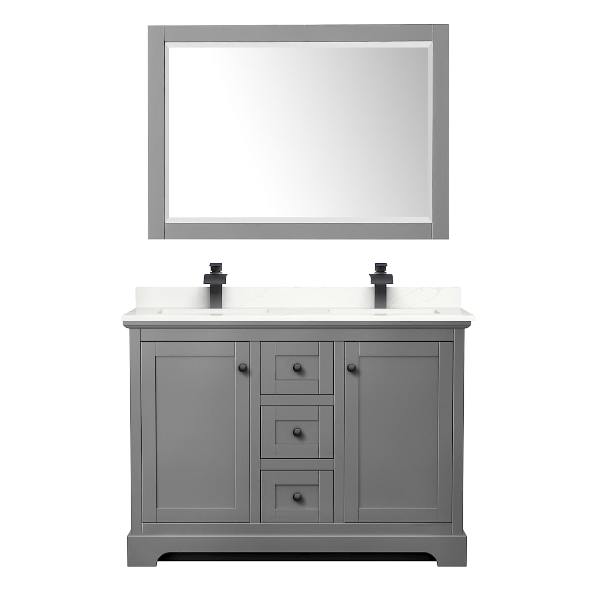 Avery 48" Free Standing Double Basin Vanity Set with Cabinet, Quartz Vanity Top, and Framed Mirror