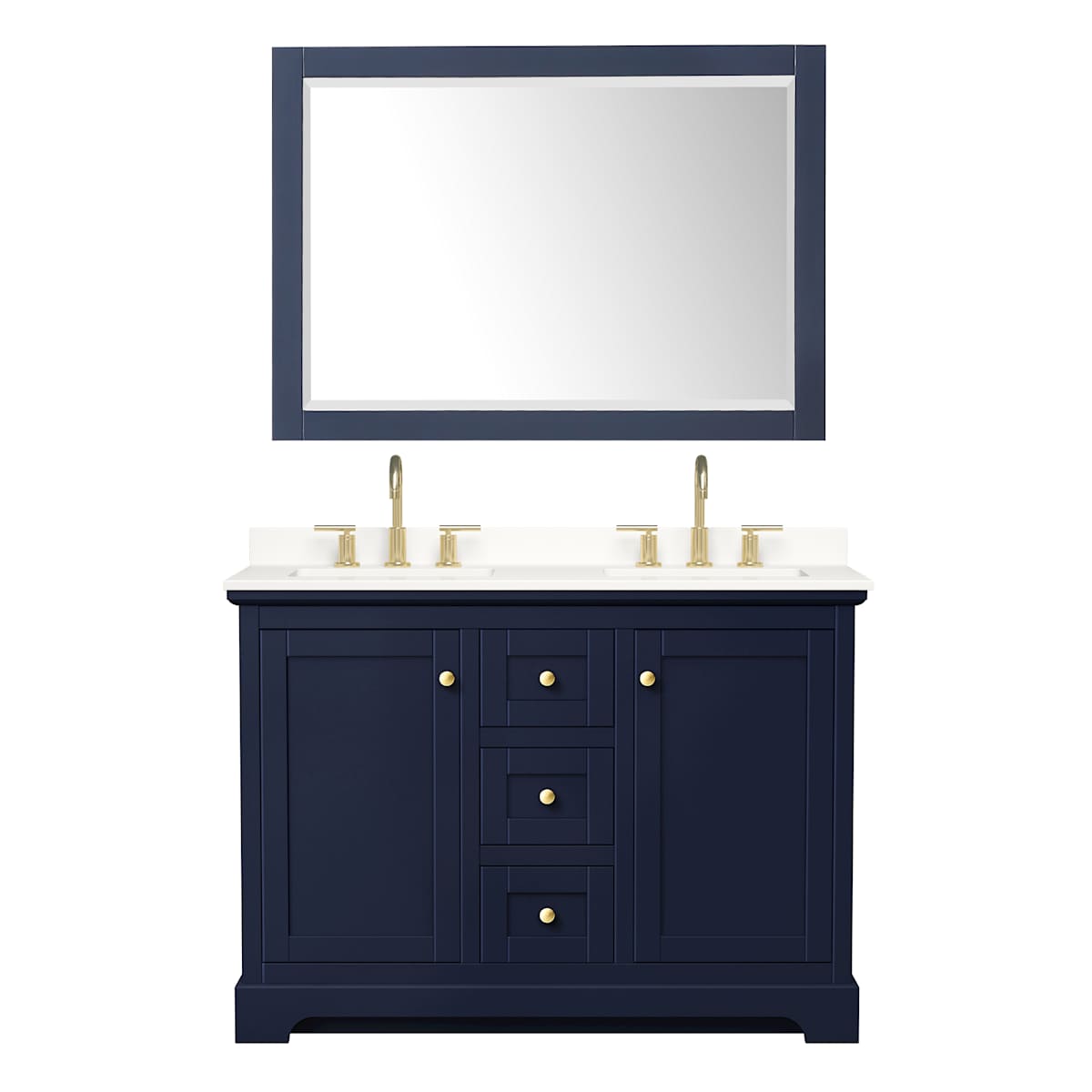 Avery 48" Free Standing Double Basin Vanity Set with Cabinet, Quartz Vanity Top, and Framed Mirror