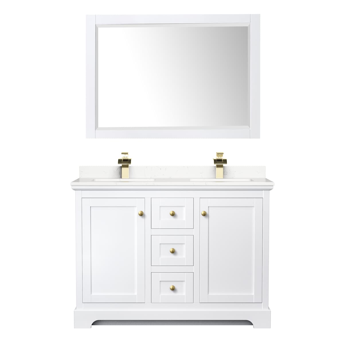 Avery 48" Free Standing Double Basin Vanity Set with Cabinet, Cultured Marble Vanity Top, and Framed Mirror