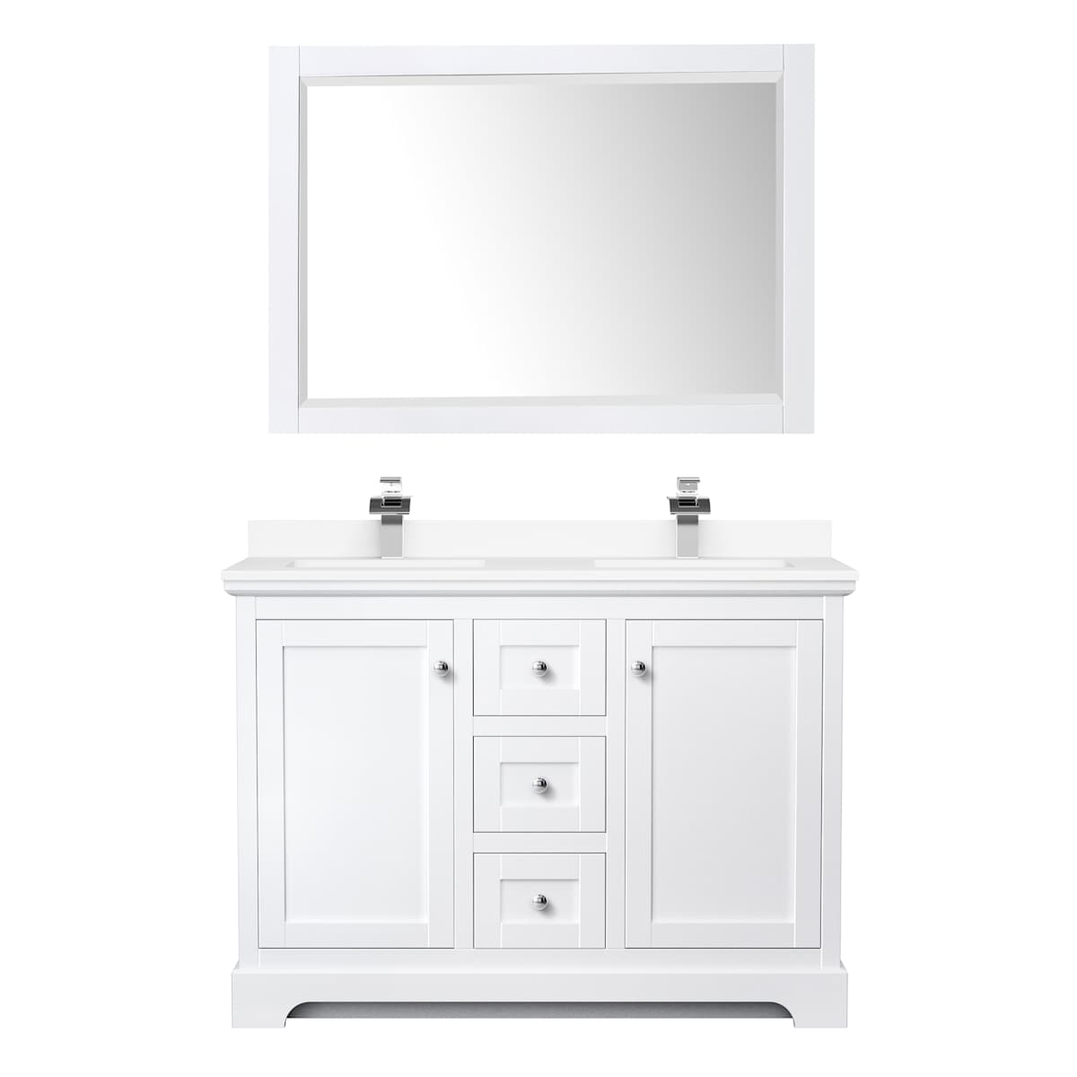 Avery 48" Free Standing Double Basin Vanity Set with Cabinet, Cultured Marble Vanity Top, and Framed Mirror
