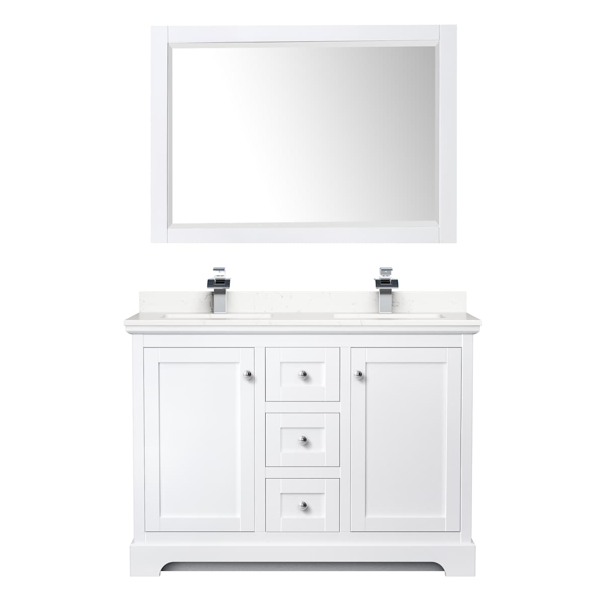 Avery 48" Free Standing Double Basin Vanity Set with Cabinet, Cultured Marble Vanity Top, and Framed Mirror