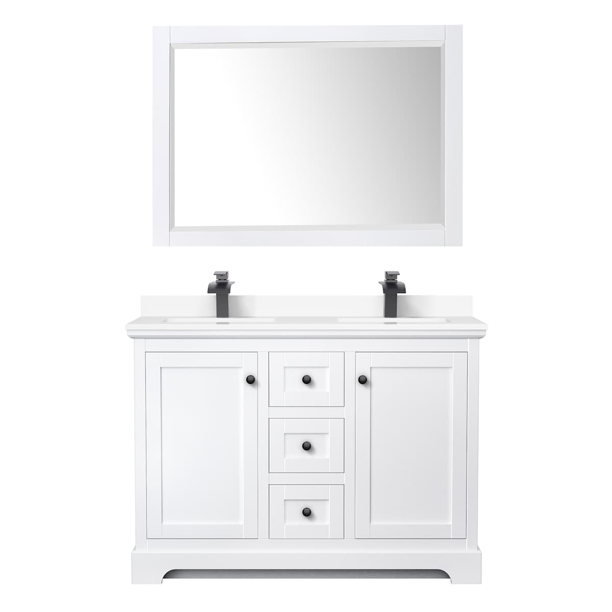 Avery 48" Free Standing Double Basin Vanity Set with Cabinet, Cultured Marble Vanity Top, and Framed Mirror