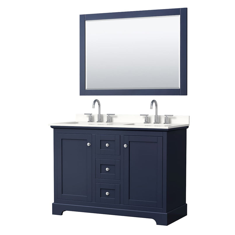 Avery 48" Free Standing Double Basin Vanity Set with Cabinet, Quartz Vanity Top, and Framed Mirror - image 1