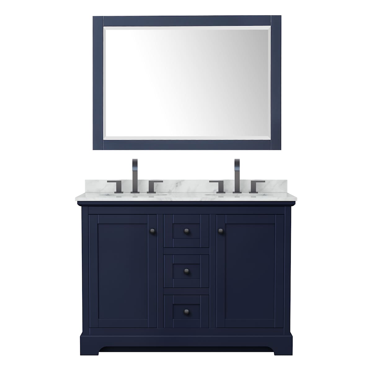 Avery 48" Free Standing Double Basin Vanity Set with Cabinet, Marble Vanity Top, and Framed Mirror