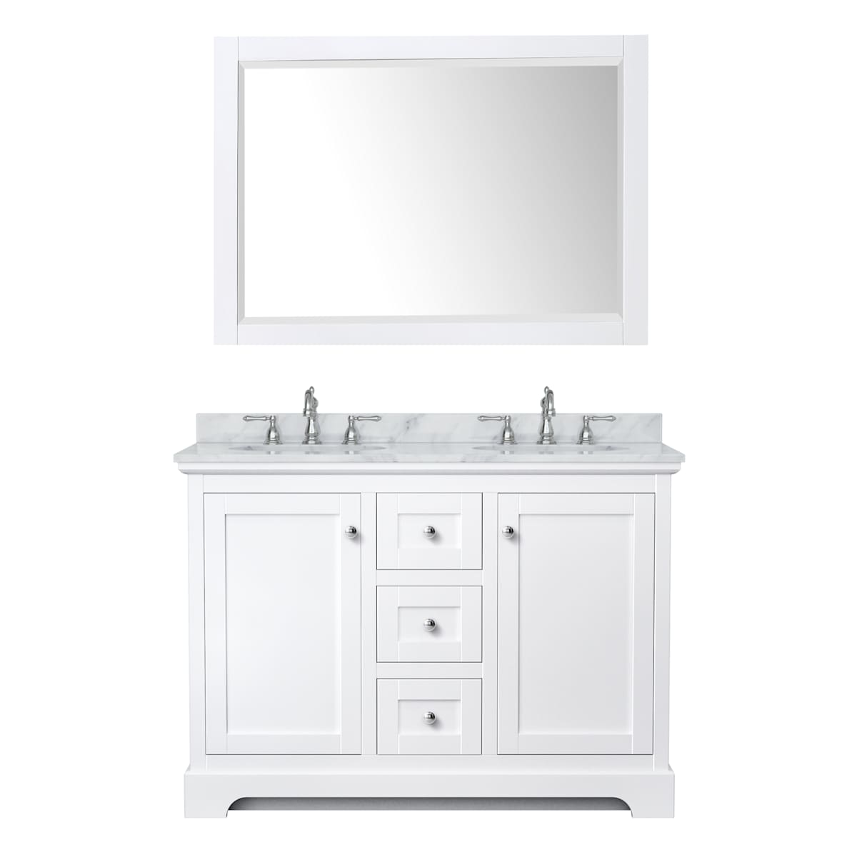 Avery 48" Free Standing Double Basin Vanity Set with Cabinet, Marble Vanity Top, and Framed Mirror