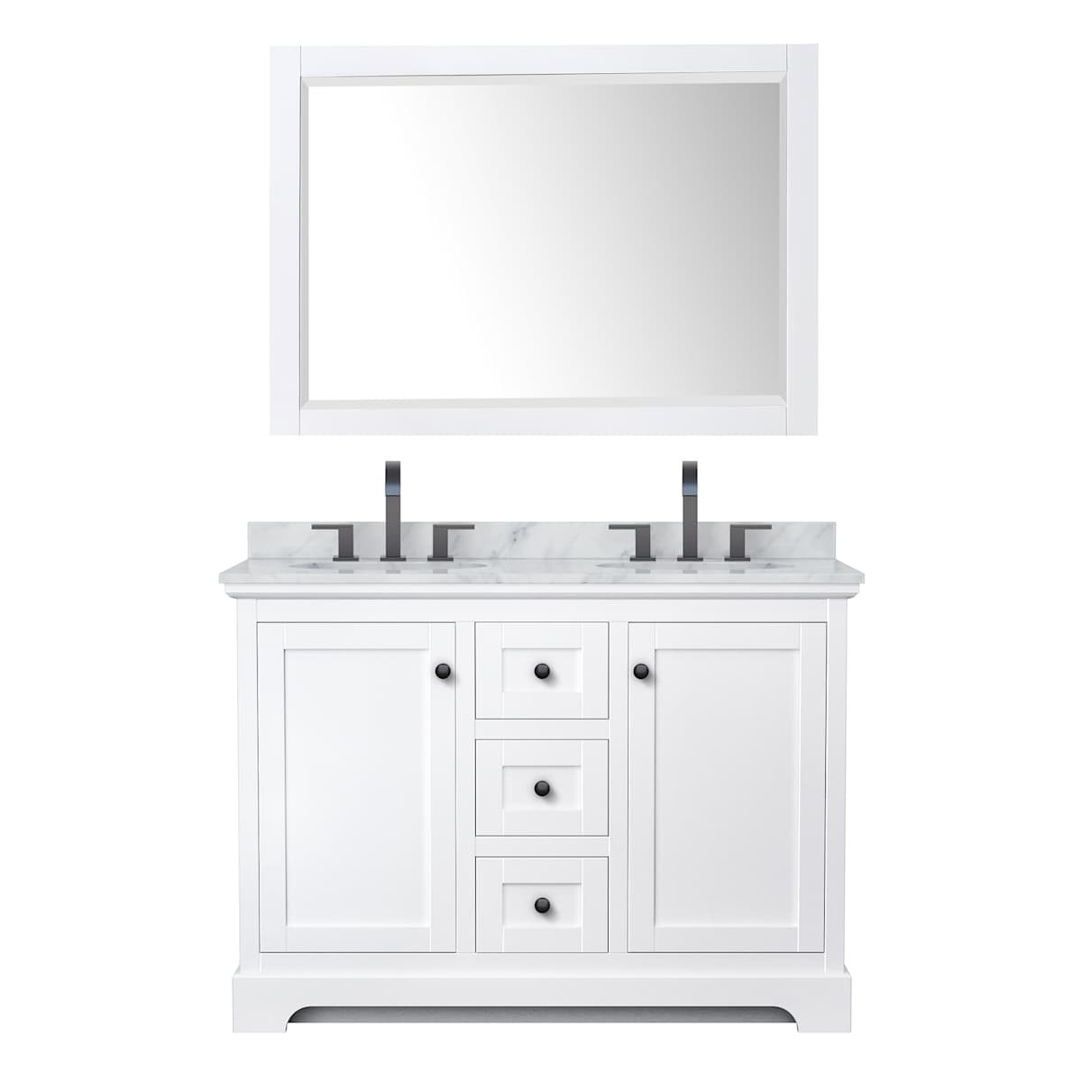 Avery 48" Free Standing Double Basin Vanity Set with Cabinet, Marble Vanity Top, and Framed Mirror
