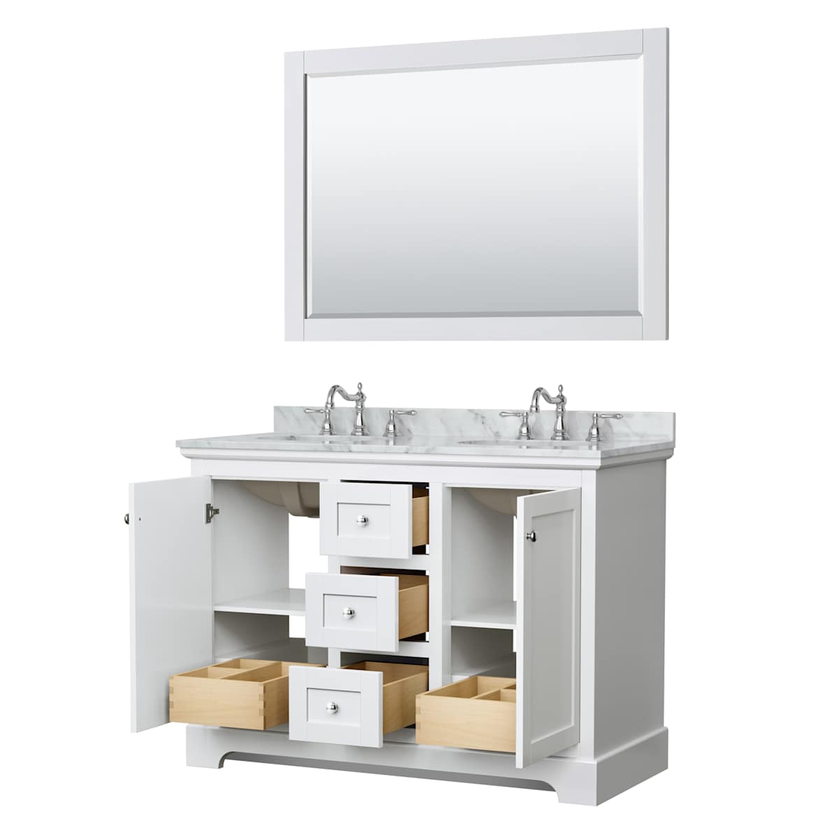 Avery 48" Free Standing Double Basin Vanity Set with Cabinet, Marble Vanity Top, and Framed Mirror - image 16